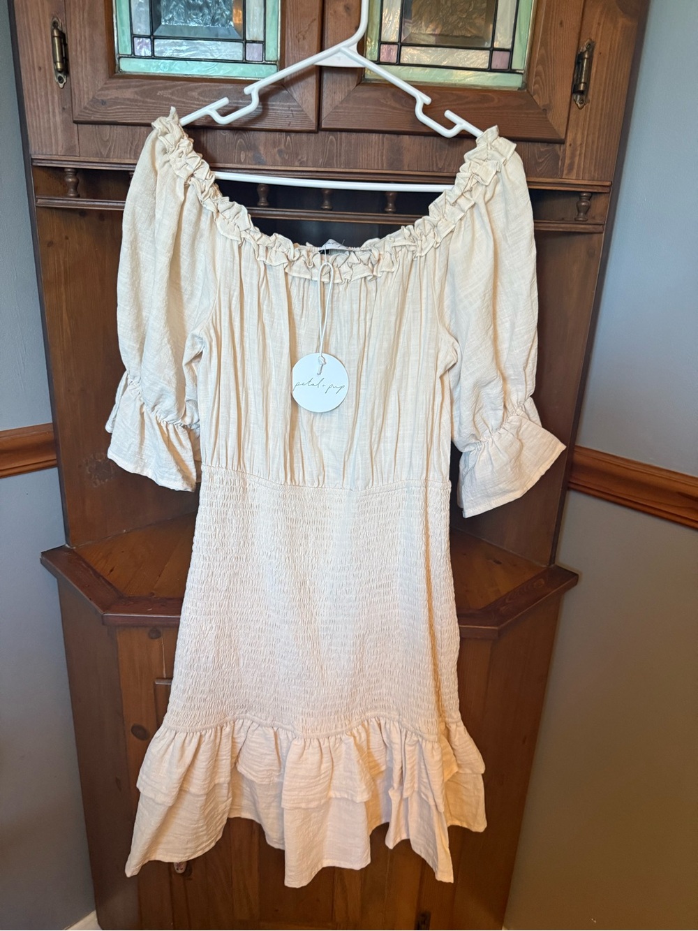 Petal & Pup romantic Cream Cotton Cottagecore 
Off shoulder mini dress 10 NWT